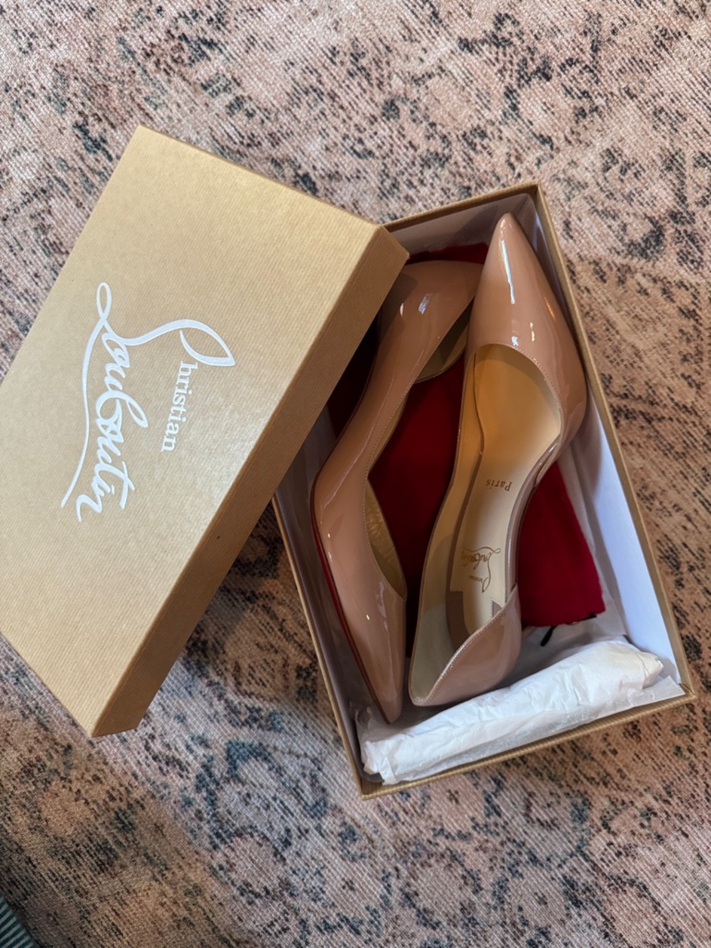 Christian Louboutin Patent Iriza 70 Nude Heels